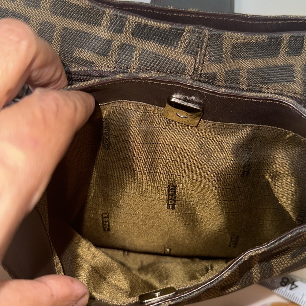 Fendi Brown Logo Canvas Shoulder Bag with Dark Brown Leather Trim - Picture 10 of 14